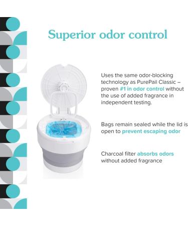 PurePail Go Portable Diaper Pail White Superior Odor Control with No Added Fragrance Collapses for On-the-Go Compact & Space-Saving Go Pail - Buy Online on SooperMarket.com