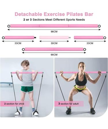 Pilates Bar Kit with Adjustable Resistance Bands | Portable 3-Section Pilates Stick Bar for Full Body Workout | Ideal for Home, Gym, Office, Travel | Pink - Buy Online on SooperMarket.com