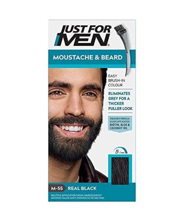 Just For Men Moustache & Beard Real Black Dye Eliminates Grey For a Thicker & Fuller Look With An Applicator Brush Included M55 M55 - Real Black