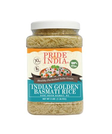 Extra Long Indian Golden Basmati Rice - Healthy Parboiled Sella Grain Jar - Fragrant and Aromatic Rice Good for Rice Bowls - 3.3 Pound Jar
