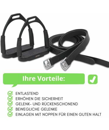 AMKA Joint Black Safety Stirrups Set - Durable with Leather Stirrup Straps for Equestrian Excellence | International Shipping Available - Buy Online on SooperMarket.com