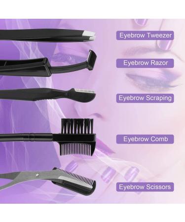 5PC Eyebrow Care Set - Professional Tweezers Curved Scissors & Shaving Brushes for Everyday & Travel Use - Durable Stainless Steel - Buy Online on SooperMarket.com