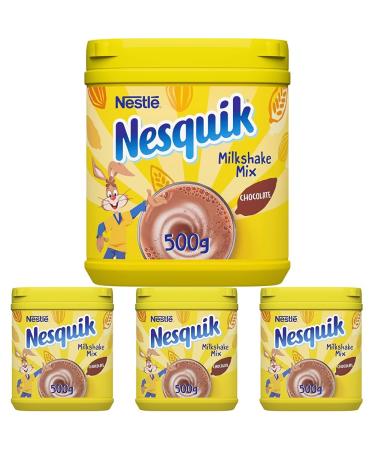 Nesquik Chocolate Flavoured Milkshake Powder For Milk Fortified with Vitamin D Breakfast After School Snack 500g Tub (Pack of 4)