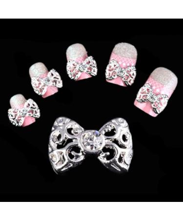 Broadfashion 10pcs 3D Glitters Bowknot Nail Stickers | Silver Bow Rhinestone Nail Art Decoration - Shop Internationally - Buy Online on SooperMarket.com