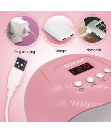 RedFlow UV LED Nail Lamp - Pink Polycarbonate Large Size with Palm Print & UV Protection Gloves | Perfect for International Shipping - Buy Online on SooperMarket.com