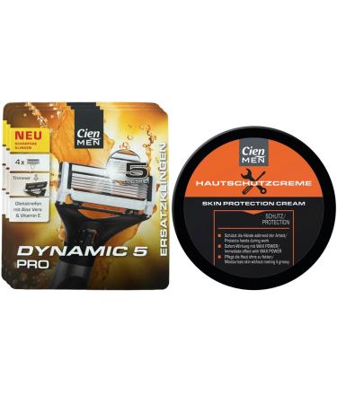 Cien men 12 replacement blades for Dynamic 5 Pro 5-blade-shaving system (3 x 4 pieces) + Cien Men skin protection cream Skin Protection Cream (75 ml)