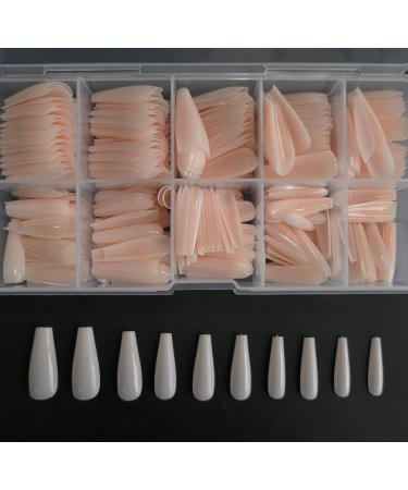 LuckForever 500pc Nude Pink Coffin False Nails - Press On Full Cover Ballerina Design with Case for Women Girls - DIY Manicure Fingernails - Buy Online on SooperMarket.com