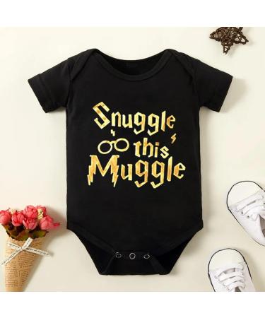 Baby Boys Girls Snuggle This Muggle Bodysuit Set 6-9 Months | Black Short Sleeve Outfit with Striped Pants & Hat - Buy Online on SooperMarket.com