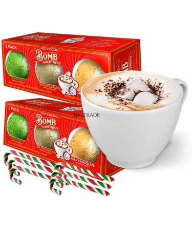 6x Hot chocolate bombs with marshmallow and 6x Peppermint Christmas Candy Canes- Kids Hot Chocolate Gift Set - Hot chocolate station - Xmas Eve Box Fillers for Kids Teens Toddlers Adult Stocking Gifts Chocolate 12 Piece Set