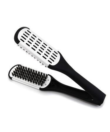 CCbeauty Boar Bristles Clamp Double Sided Brush Hair Straightener Brushes Comb, Cepillo Peine Para Planchar Cabello Hair Styling Tool for Hair Styling Straightening,Glossy White 01# Glossy White