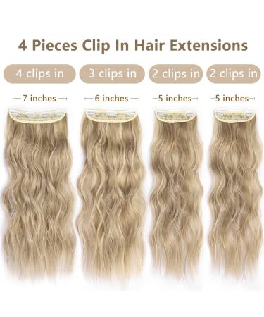 ALXNAN Clip in Long Wavy Synthetic Hair Extension 20 Inch Dirty Blonde - 4PCS Thick Double Weft Hairpieces for Women - Buy Online on SooperMarket.com