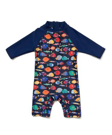 upandfast Baby Boy/Girl Swimsuit with Sun Hat UPF 50+ Infant/Toddler One Piece Swimwear Bathing Suit 12-18 Months Colorful Fish(1/2 S)