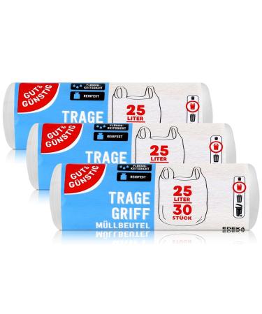 Good & Cheap carry handle garbage bags 25L (30 pieces) - pack of 3 (3 x 30 pieces) tear-resistant and liquid-tight 30 pieces (pack of 3)