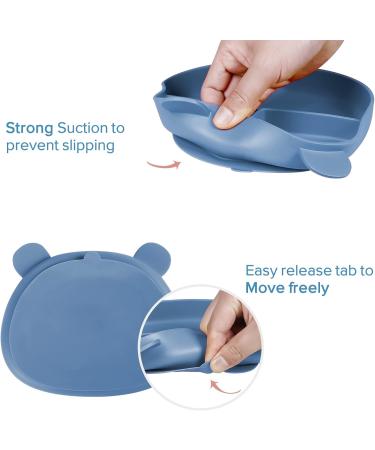 Happy T Baby Silicone Suction Plate with Lid | Toddler Self Feeding Plate | 3 Compartment Divided Dishes | Microwave & Dishwasher Safe | Non-Slip | Unbreakable | Blue - Buy Online on SooperMarket.com