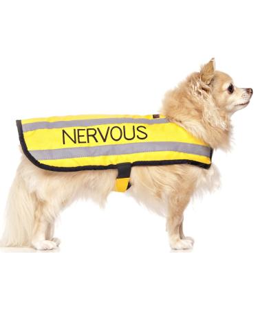 NERVOUS (Give Me Space) Yellow Colour Coded S M L Reflective Waterproof Fleece Lined Warm Dog Coats PREVENTS Accidents By Warning Others Of Your Dog In Advance (S) Small Coat