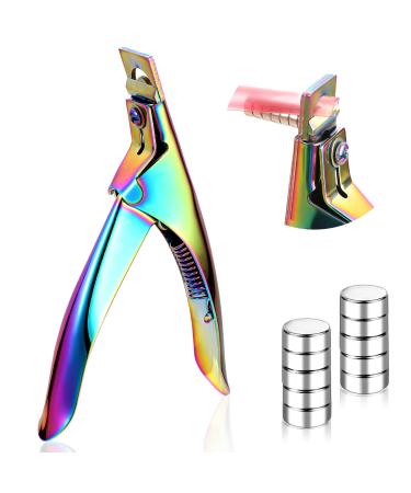 Professional Acrylic False Nail Clippers with Magnets Nail Tip Cutter with Length Measurement Nail Manicure Tool Gift for Salon Home Nail Art Lover(Chameleon Color)