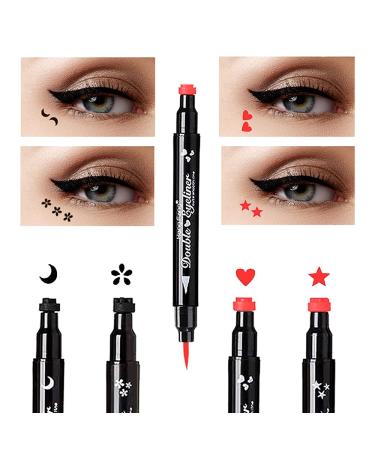 Go Ho 4 PCS Red and Black Liquid Eyeliner Stamp Pen - Waterproof Double-sided Seal Eyeliner Stencils for Long-Lasting, Smudge-Proof Cat Eye Look - Heart Star Moon Flower Design - 2 Red + 2 Black - Buy Online on SooperMarket.com