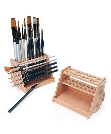 tinctor Wooden Paint Brush Holder for 44 Brushes - Desk Stand Paintbrush Organizer  Holding Rack for Pens  Paint Brushes  Colored Pencils  Markers