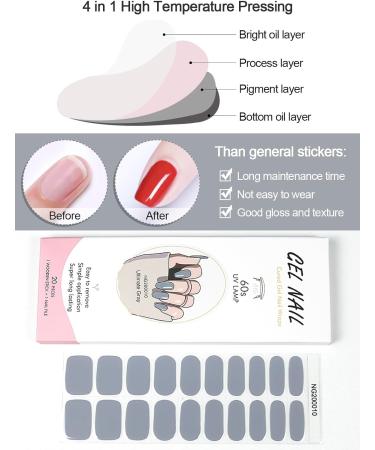 Kalolary 20PCS Gray Gel Nail Polish Strips: Full Wraps Self-Adhesive Stickers with File & Stick - UV/LED Lamp Required - Buy Online on SooperMarket.com