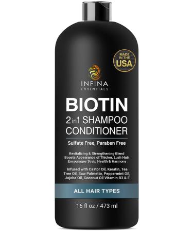 Biotin 2-in-1 Hair Thickening Shampoo & Conditioner for Men & Women - With Saw Palmetto Keratin Caffeine & Vitamin E | 16 fl oz
