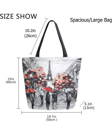 ZzWwR Trendy Paris Street Eiffel Tower Large Canvas Shoulder Tote Bag - Ideal for Gym, Beach, Travel & Shopping - Buy Online on SooperMarket.com