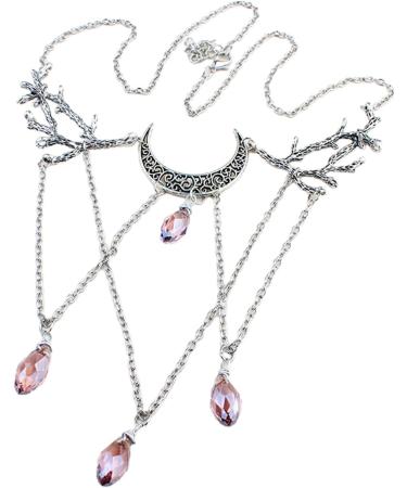 Oralgo Gothic Necklace: Vintage Lunar Branch with Violet Crystal Water Drop Pendant - Fashionable Pagan Witch Jewelry for Women - Buy Online on SooperMarket.com