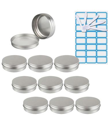 Zeoabsy 10 piece of empty 100 ml round silver aluminum tins with screw-top cole screw box CREMED cans aluminum tins doses aluminum box tin cans for cosmetics candle ointments 5x spatula 1x etiquette silver 100ml