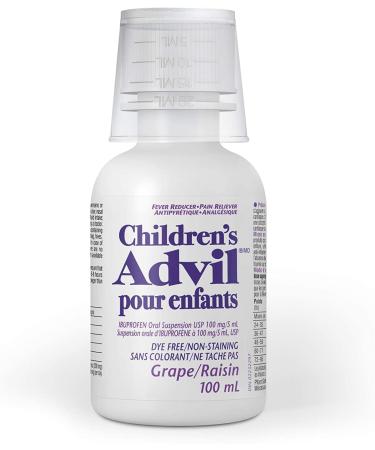 Children's Advil (100 ML Grape Flavour) Ibuprofen Suspension Dye Free Temporary Fever Reducer 100 ml (Pack of 1) Grape - Buy Online on SooperMarket.com