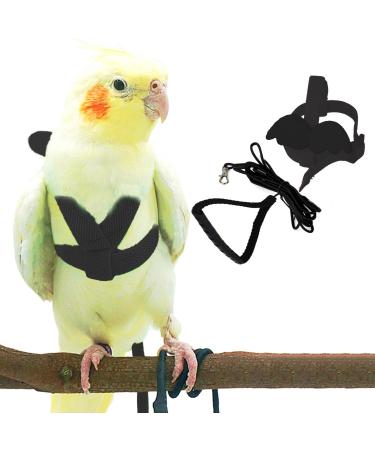 Pet Parrot Bird Harness and Leash Adjustable Training Design Anti-Bite Bird Nylon Rope with Cute Wing for Parrots Suitable for Alexandrine Scarlet Keck Mini Macaw and Same Size Birds (Black)