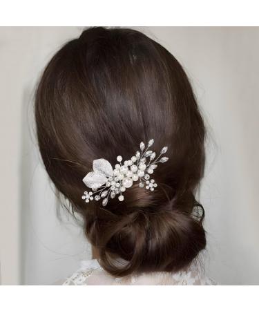 Handcess Bridal Pearls Hair Comb Splitter Rhinestone Flowers Hairpieces Crystal Bridal Side Combs Leaf Wedding Hair Accessories for Women and Girls - Buy Online on SooperMarket.com