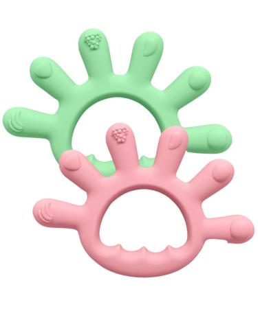 Teething-bite ring baby 2 pieces of bite for babies silicone bite ring for toddlers boys girls shower gifts teeth relief k to play stuff (green+pink) green+pink