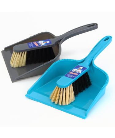 MR. SIGA Dustpan and Brush Set, Pack of 2 Set, Blue & Grey