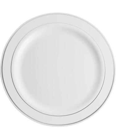 Munfix 100 Piece White Silver Rim Plastic Party Plates - 10.25 Inch Premium Heavy Duty Dinner Plates for Wedding - Elegant & Fancy Disposable Plates - Buy Online on SooperMarket.com