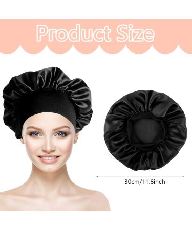 nuoshen 2 Pack Satin Bonnet with Wide Elastic Band Satin Bonnets Elastic Hat Soft Sleeping Head Cover for Night Sleep Curly Hair Protection Head Cover (Black+Pink) - Buy Online on SooperMarket.com