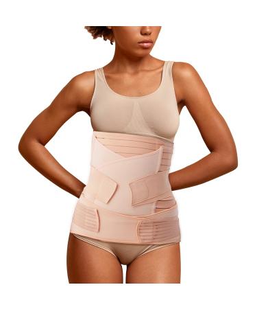 Aigori 3 in 1 Postpartum Belly Wrap Recovery C Section Belt Support Abdominal Binder for Postnatal Girdle Body Shaper Waist/Pelvic/Back Pain Relief Tummy Bandit Shapewear Weight Loss Beige Plus size XL Beige