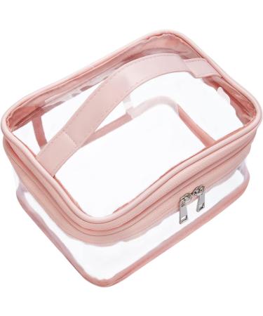 HAOGUAGUA Double Layer Clear Cosmetic Bag | Waterproof Travel Toiletry Bag | Transparent PVC Hair & Nail Accessories Pouch | Pink Beach Bag Organizer - Buy Online on SooperMarket.com