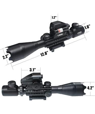 UUQ 4-16x50 Tactical Rifle Scope with Red/Green Illuminated Range Finder Reticle, Laser Sight, and Holographic Reflex Dot - Red Laser - Buy Online on SooperMarket.com