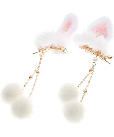 HOLIDYOYO 1 Pair Bunny Ear Hair Clip Bunny Hair Clips for Girls Barrettes for Girls Hair Clip for Girls Japanese Hair Accessories Girls Hairpin Tiara Tassel China Plush Girl Child