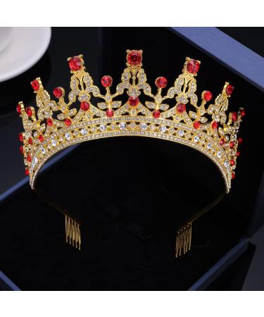Kamirola Queen Crystal Tiara Headband for Women - Gold Red Wedding Hair Accessory - Buy Online on SooperMarket.com