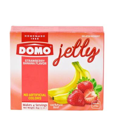 Lebanese Domo Strawberry Banana Jelly Pack of 6 x 85g | Halal Instant Jelly Powder Easy to Prepare Great for Desserts | Sugar Free Fat Free | No Artificial Colours