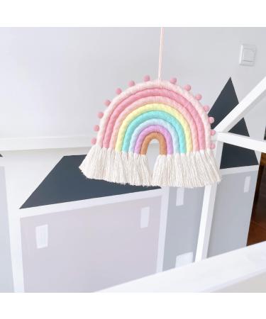 Handmade Rainbow Macrame Wall Hanging Decor for Nursery & Kids Bedroom - Pink Tassel Cotton Accessory for Baby Toddler Room - Buy Online on SooperMarket.com