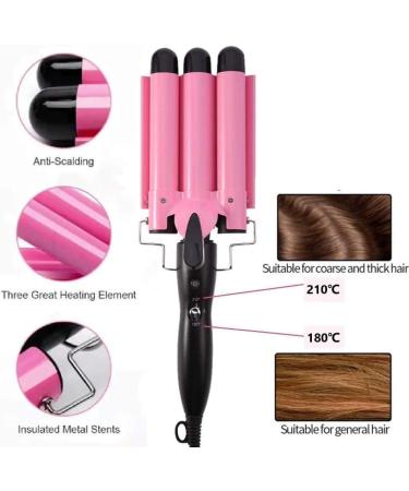 Coidak 3 Barrel Curling Iron Adjustable 25mm Waver for Long/Short Hair - Pink - Buy Online on SooperMarket.com