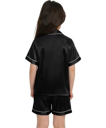 SWOMOG Kids Silk Pyjamas Set | Short Sleeve Satin PJs for Boys & Girls | Button-Down Silky Nightwear for Children & Teens | Black, Ages 8-9 - Buy Online on SooperMarket.com