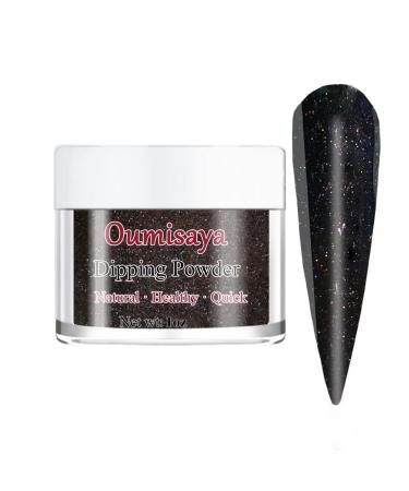 OUMISAYA Black Glitter Nail Dip Powder Colors 1OZ(fl.oz) SG007 Ultra Fine Glitter Dipping Powder, Shimmer Shiny, Thin and Light Weight