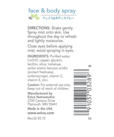 Eniva Premium Natural Nourishing Face & Body Spray (4 oz) - Hydrating & Soothing for All Skin Types - International Shipping Available - Buy Online on SooperMarket.com