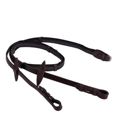 QHP anti-slip reins with leather straps dark brown Shetland EU