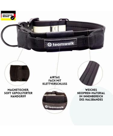 Teamwalk Premium Dog Collar - Adjustable Magnetic Handle Light Strip AirTag Bag Soft Upholstery Robust Buckle - Available in Black (L) - Shop Internationally! - Buy Online on SooperMarket.com