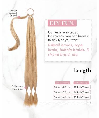 REECHO DIY Braid Ponytail Extension 34 - Strawberry Blonde 180g | Natural Synthetic Hairpieces for Women - Buy Online on SooperMarket.com