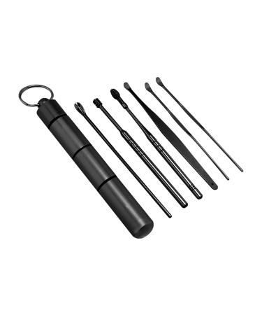 HEIMEABI Innovative Spring Earwax Cleaner Tool Set Earwax Removal Kit Ear Wax Removal 6-in-1 Ear Pick Tools Reusable Ear Cleaner Saline Piercing Wash (Black One Size) Black One Size