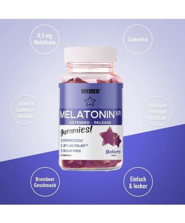 Weider Melatonin Gummies for Sleep | Time-Delayed Release Sugar-Free Blackberry Flavor | 60 Delicious Gummy Bears - Buy Online on SooperMarket.com
